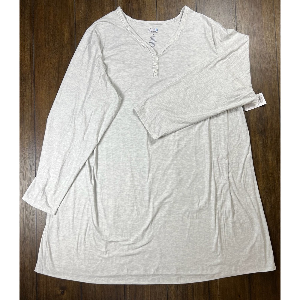 Croft & Barrow Womens 2X Grey Heather Midnight Dreams Lace Trim Sleep Shirt NWT
